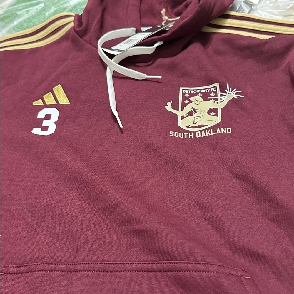 ADIDAS 3S FOOTBALL SOCCER FLEECE‎ HOODIE MAROON GOLD #3 NWT Size XL